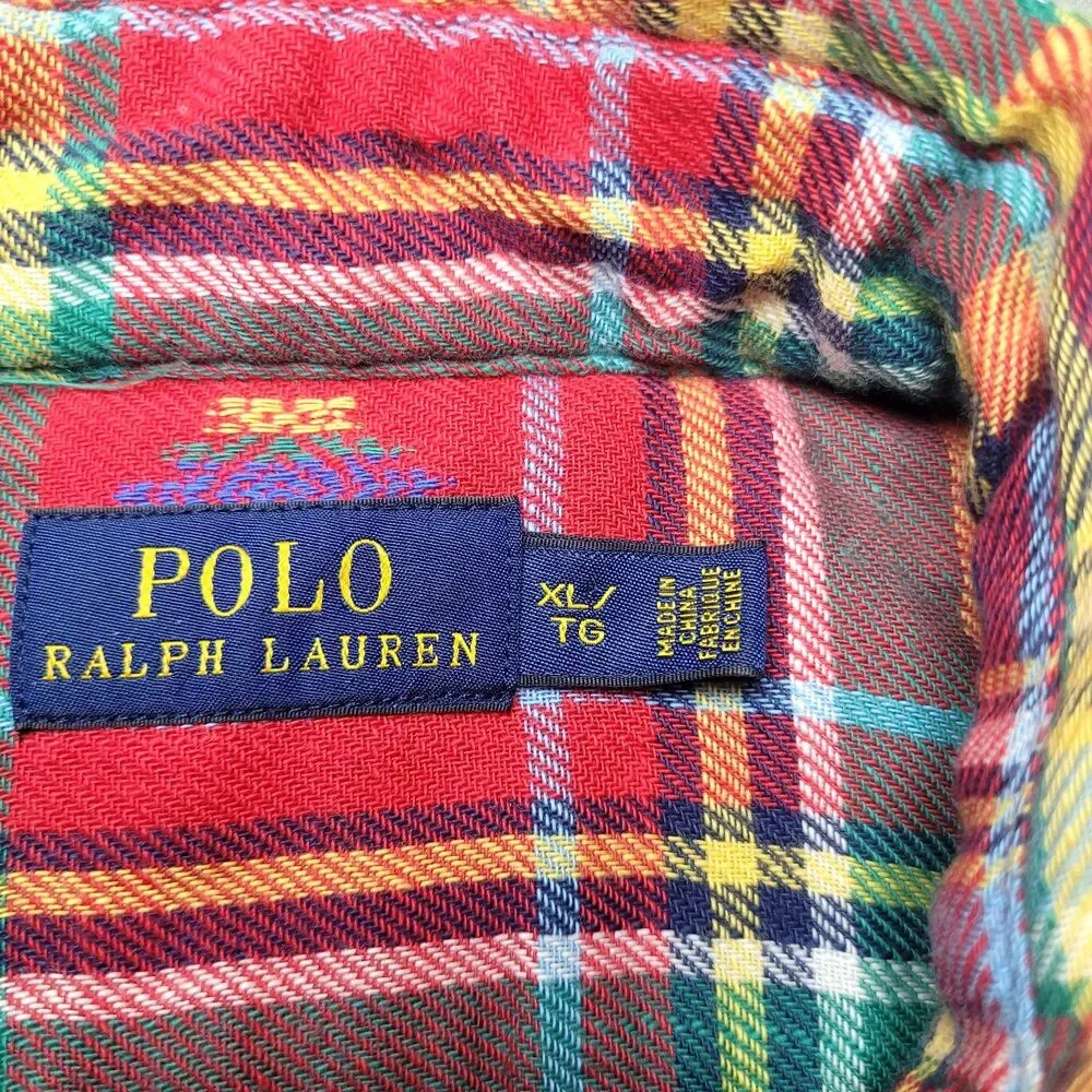 Polo Ralph Lauren Shirt Mens XL Multi Plaid Button Down Flannel Madras Navajo